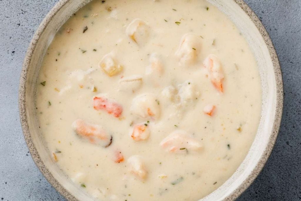 bowl with a very creamy chowder soup from north america