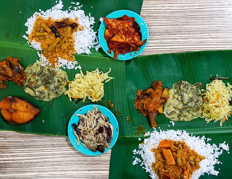 Banana leaf on the table used as a plate to serve food