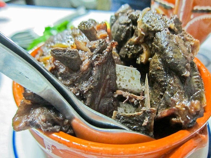 Chanfana is a typical Portuguese dish made from old goat meat with red wine