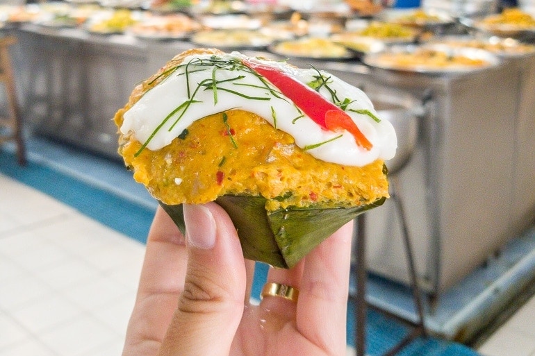 Hor Mok Pla is a steamed curry dumplings