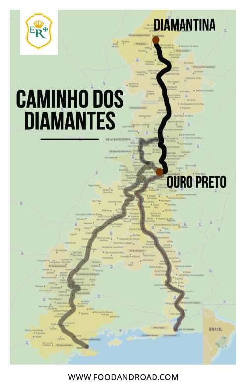 caminho dos diamantes path in the map of estrada real, the brazilian royal road
