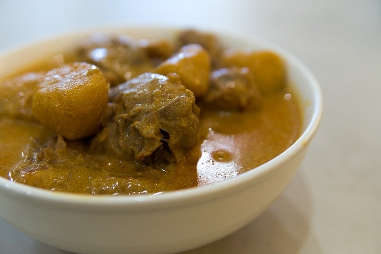 Massaman Curry made with a mix of indian and thai spices is one of the typical Thai curry dishes that we like the most.