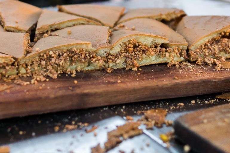 a food stall with murtabak manis a sweet pancake from Malaysia also known as Murtabak Manis