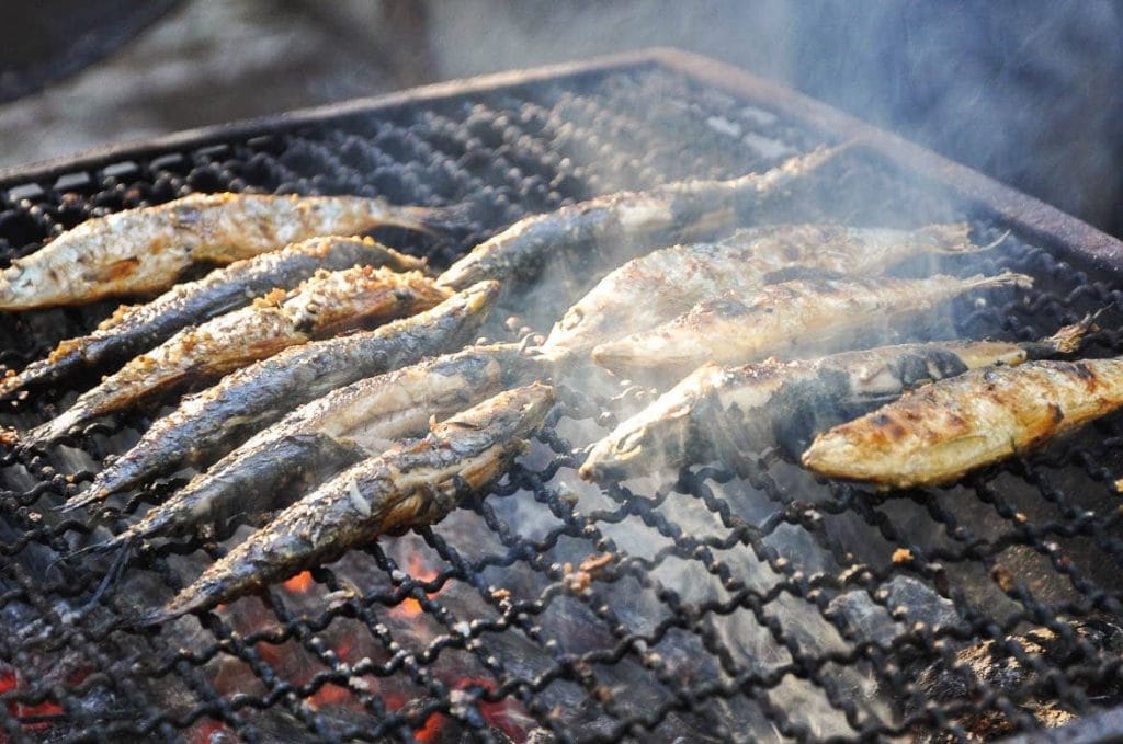 Roasted and grilled sardines typical food in Portugal
