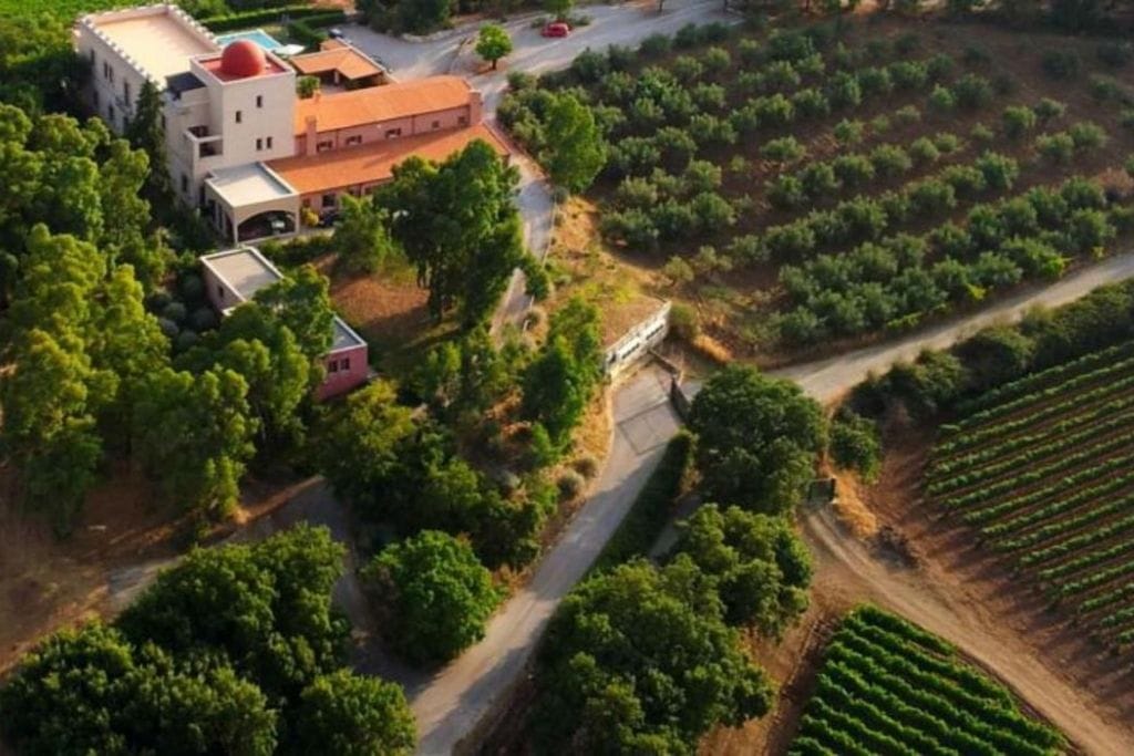 aerial view of the winery hotel Agrirelais Baglio di Pianetto in Sicily, Italy