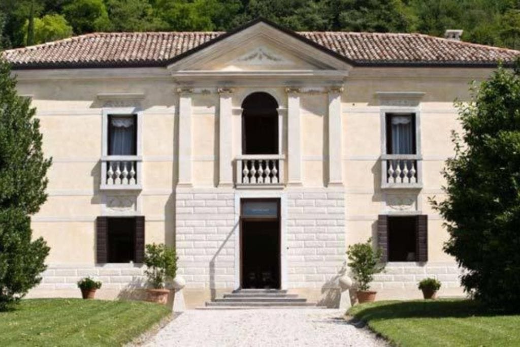 Beautiful classic in white facade of the italy wine hotel villa barberina in Veneto
